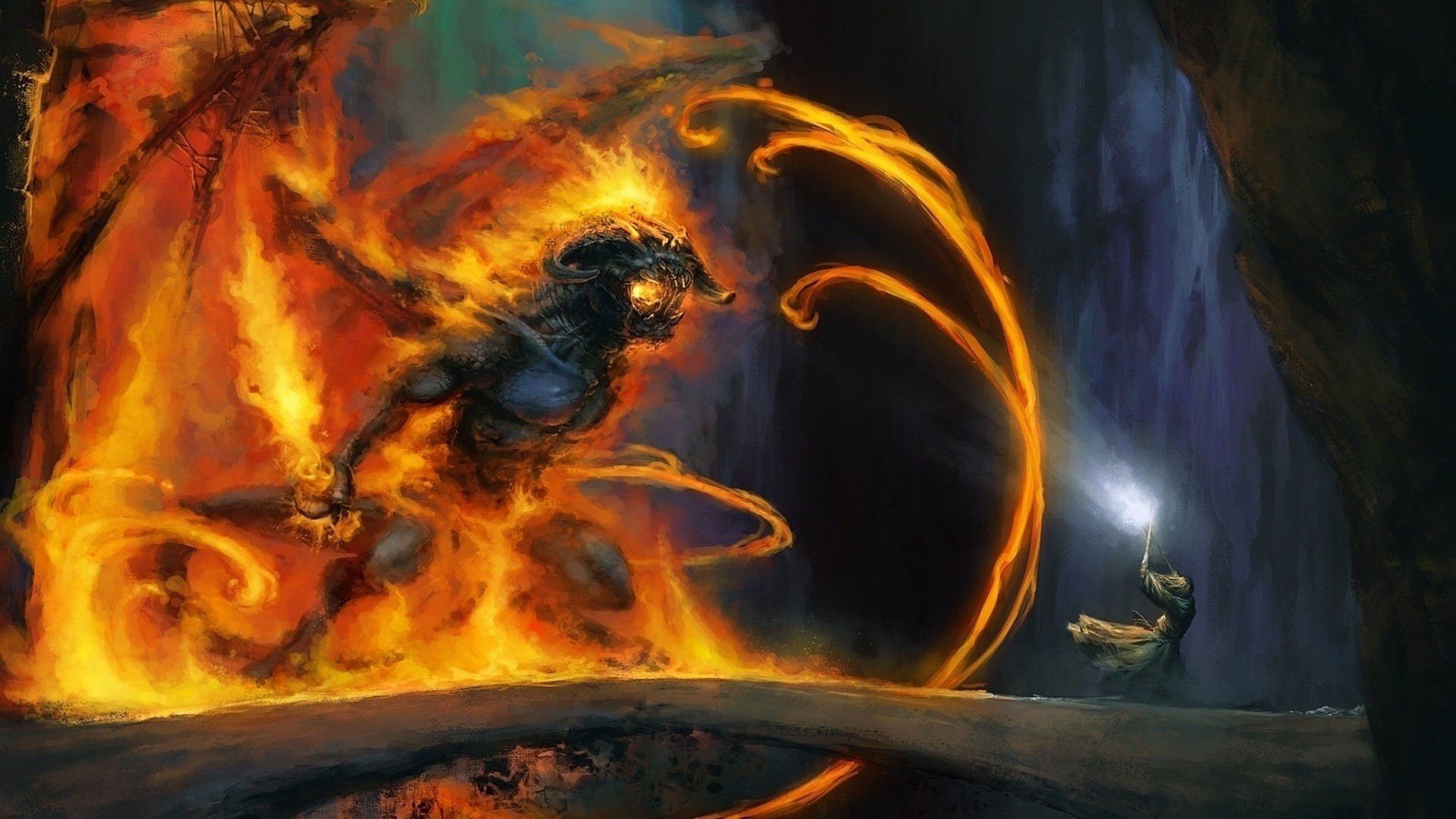 Balrog Gandalf Fire Fantasy Art Artwork The Mines Of