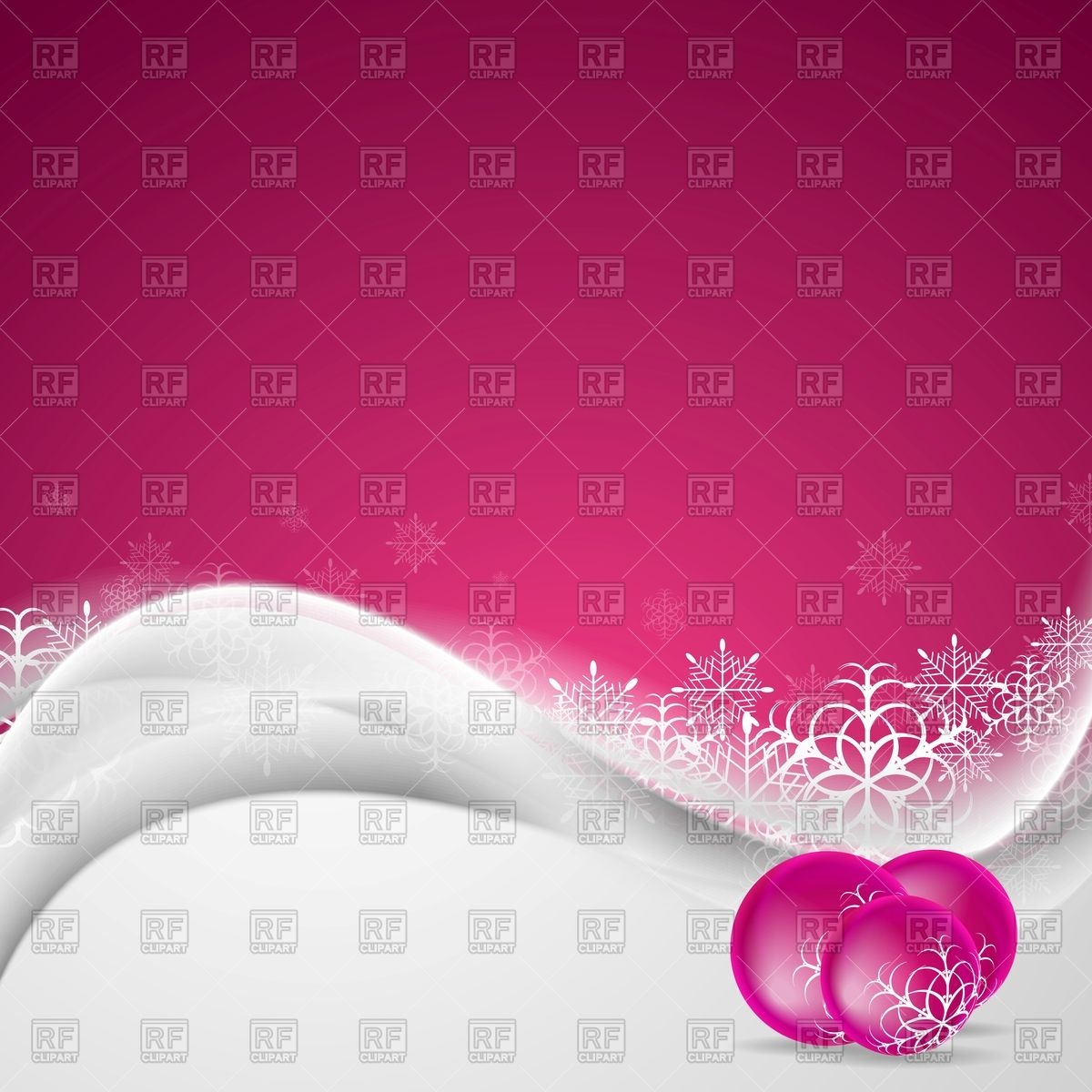 Pink Christmas background with snowdrift christmas balls and