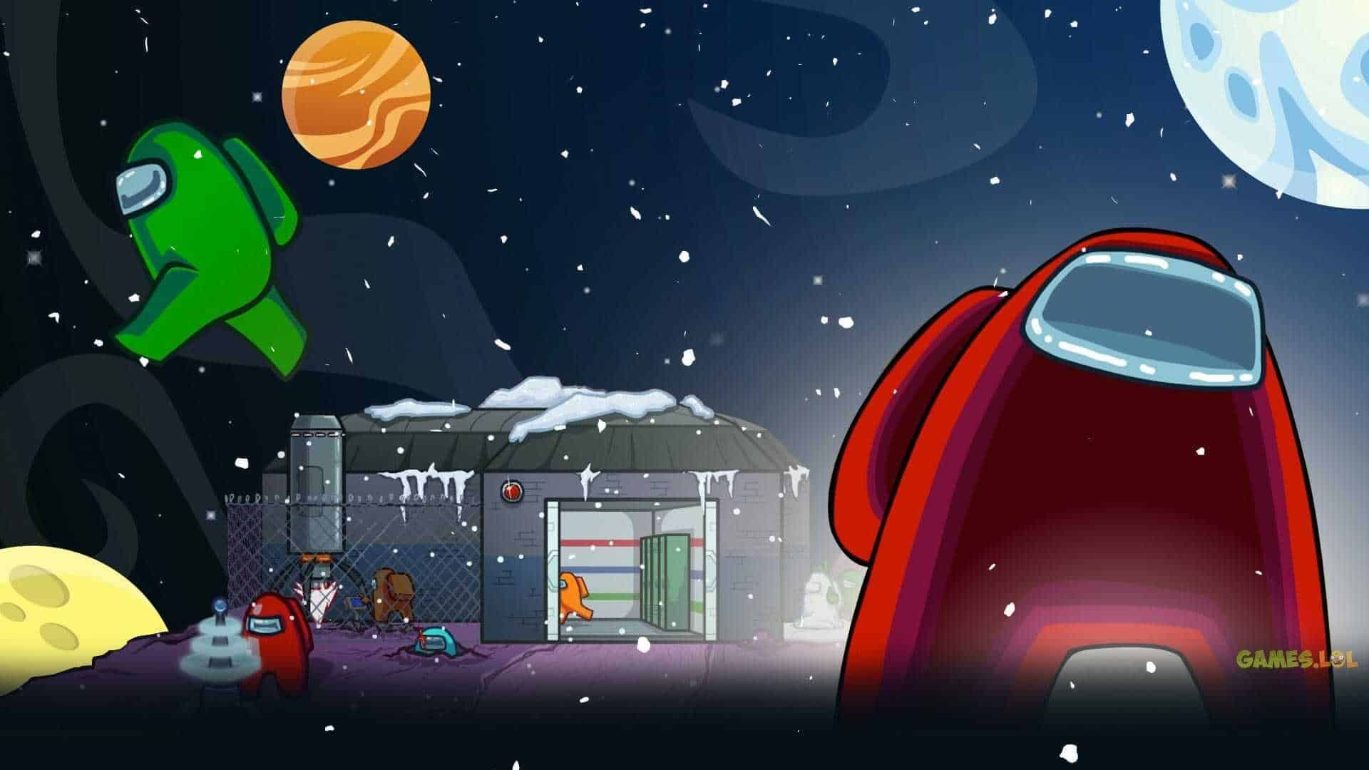 An Image Of A Cartoon Car In The Snow With Space And Planets Behind It Wallpaper