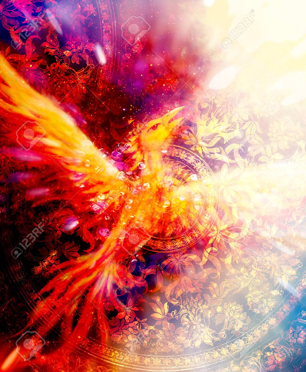 Flying Phoenix Bird As Symbol Of Rebirth And New Beginning