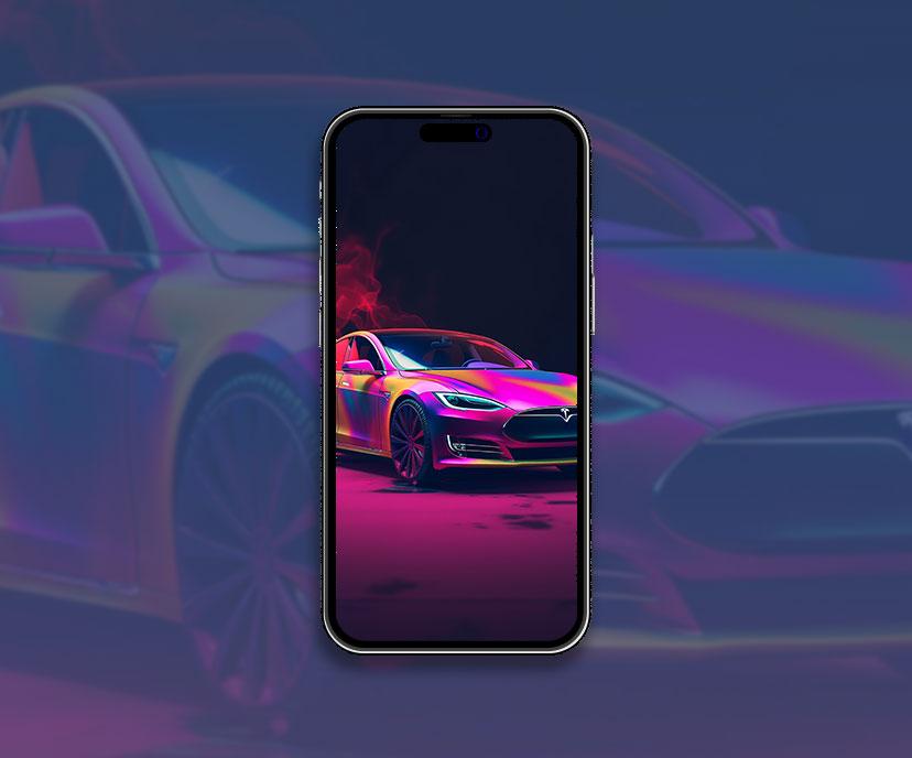 Tesla Model S Colorful Wallpaper Phone