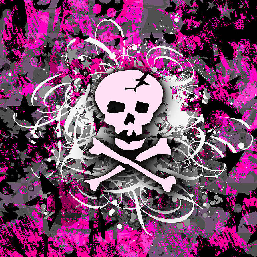 Pink Skull Digital Art Splatter By Roseanne Jones