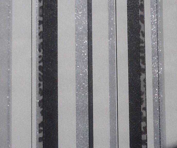 Brand New Black Grey White Silver Glitter Stripe Wallpaper