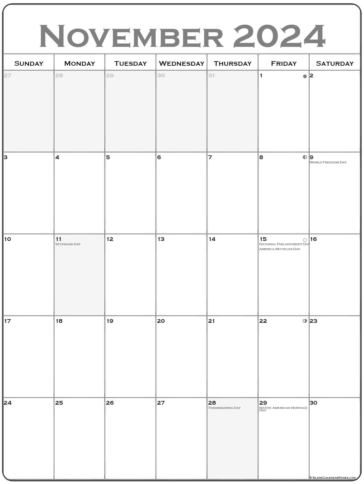 November Vertical Calendar Wallpaper