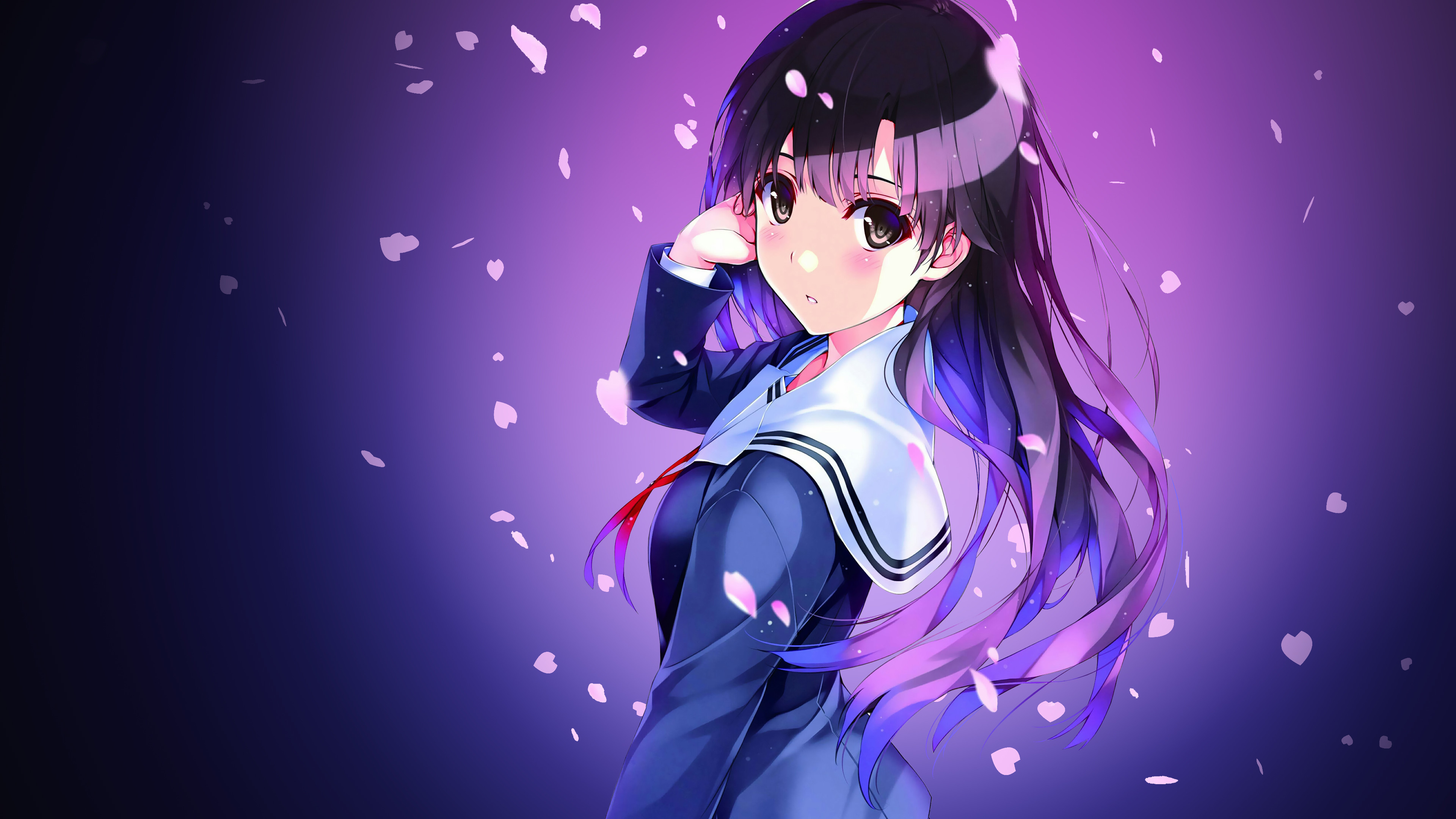 4K Anime Wallpaper: Girl with Long Purple Hair and Sailor Uniform