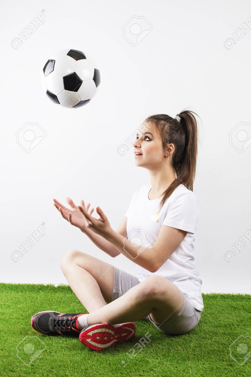 🔥 Free download Teen Girl Juggling Soccer Ball With Her Hands Gray