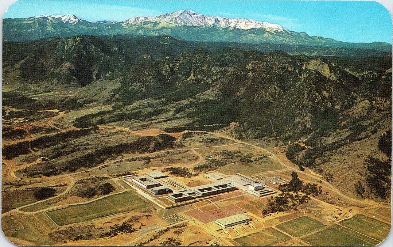 Aerial Of The U S Air Force Academy With Pikes Peak In