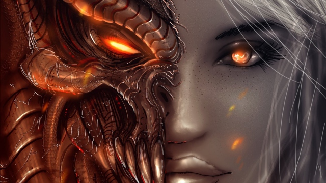 Wallpaper Diablo Art Girl Angel Demon Face Eyes
