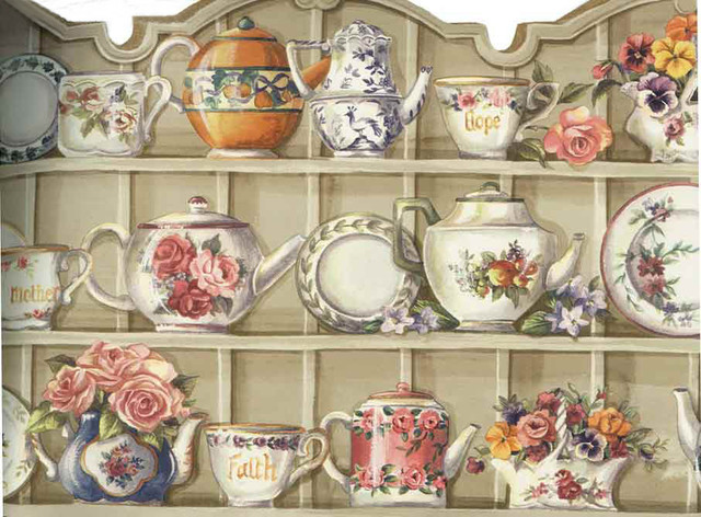 Cups And Saucer Cupboard Wallpaper Border Roll Traditional