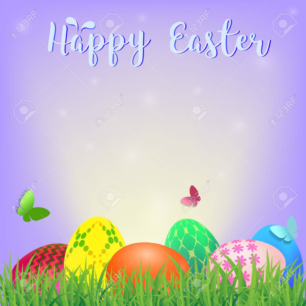Happy Easter Background With Colorful Decorated Eggs Vector