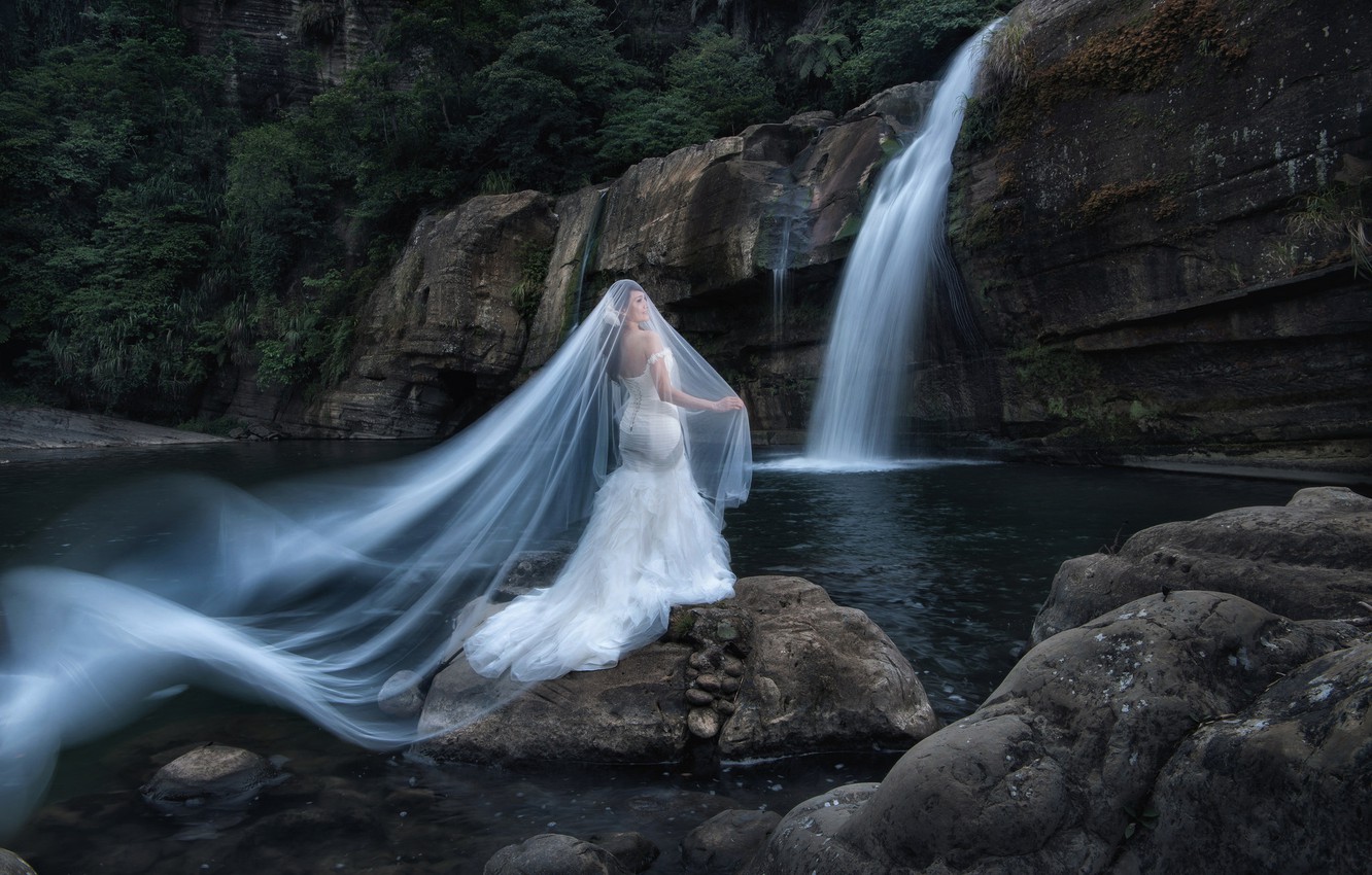 Wallpaper Girl Nature Style Mood Waterfall Asian The Bride