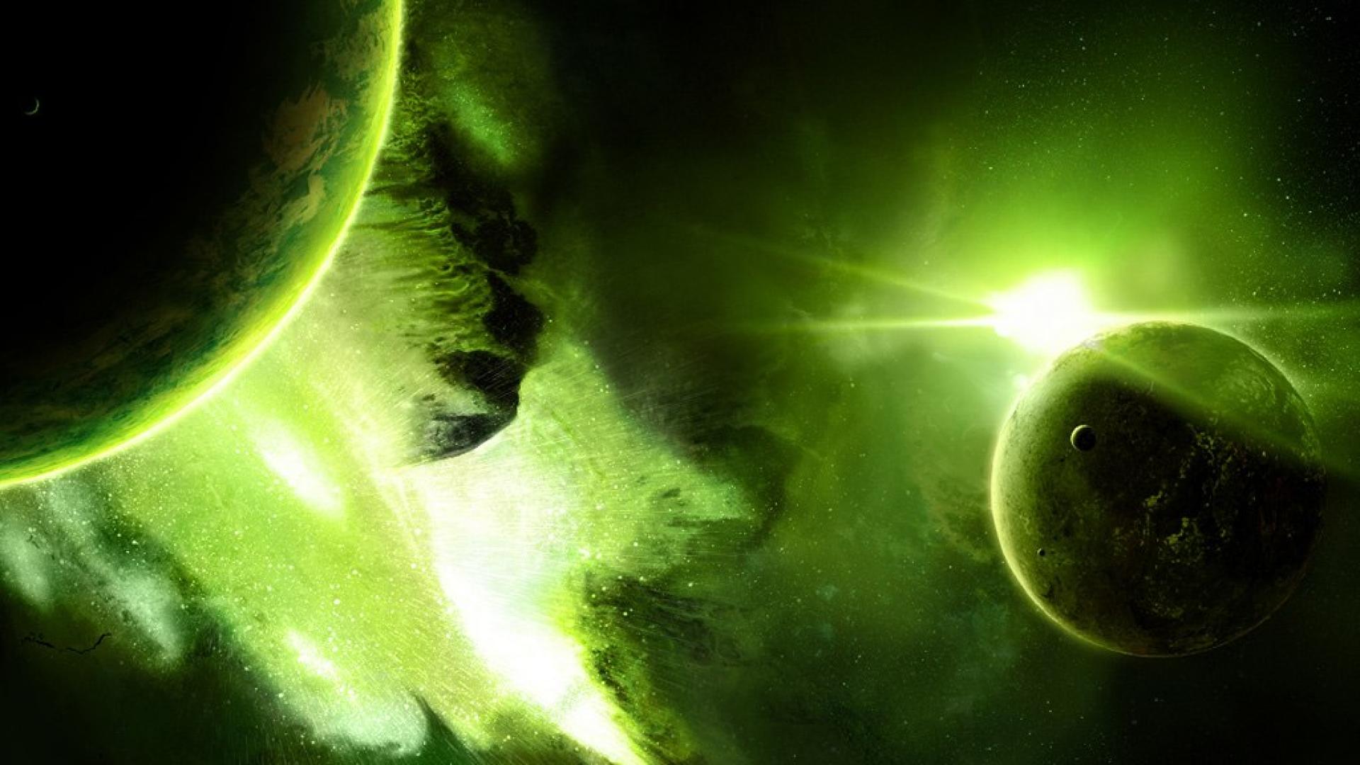 Green Space Universe Plas Sun Blinks Dust HD Wallpaper