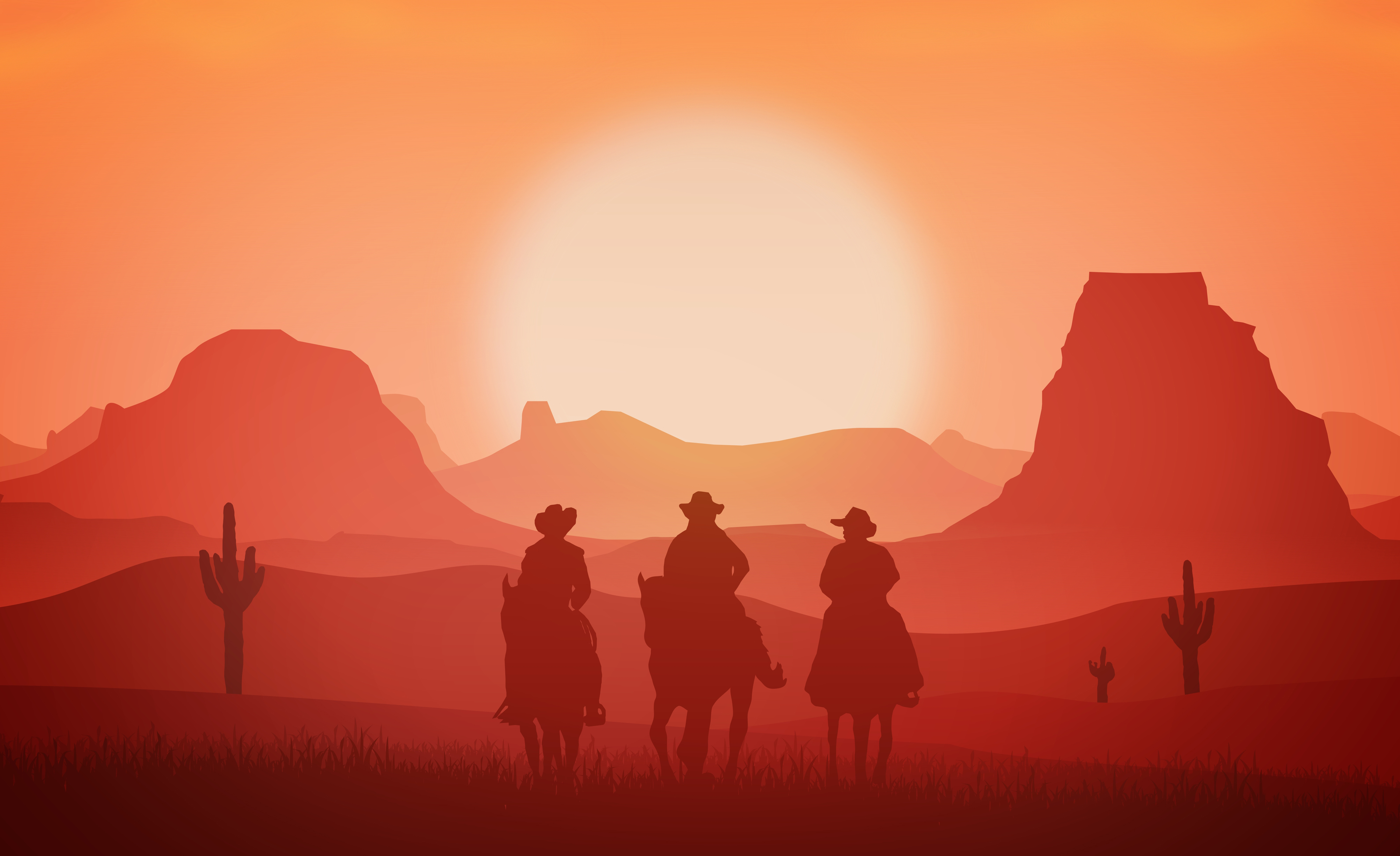 Cowboys Minimalism Landscape 4k Wallpaper HD Artist Image