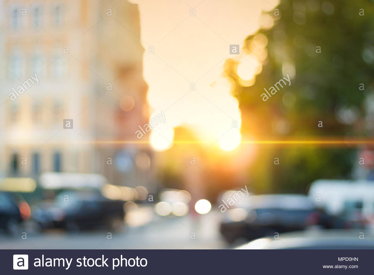Beautiful Sunset City Bokeh Blurred Background Photo Stock