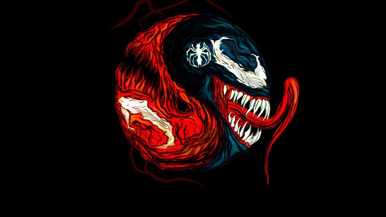 Carnage Marvel Ics Venom Black Background Fan Art Wallpaper