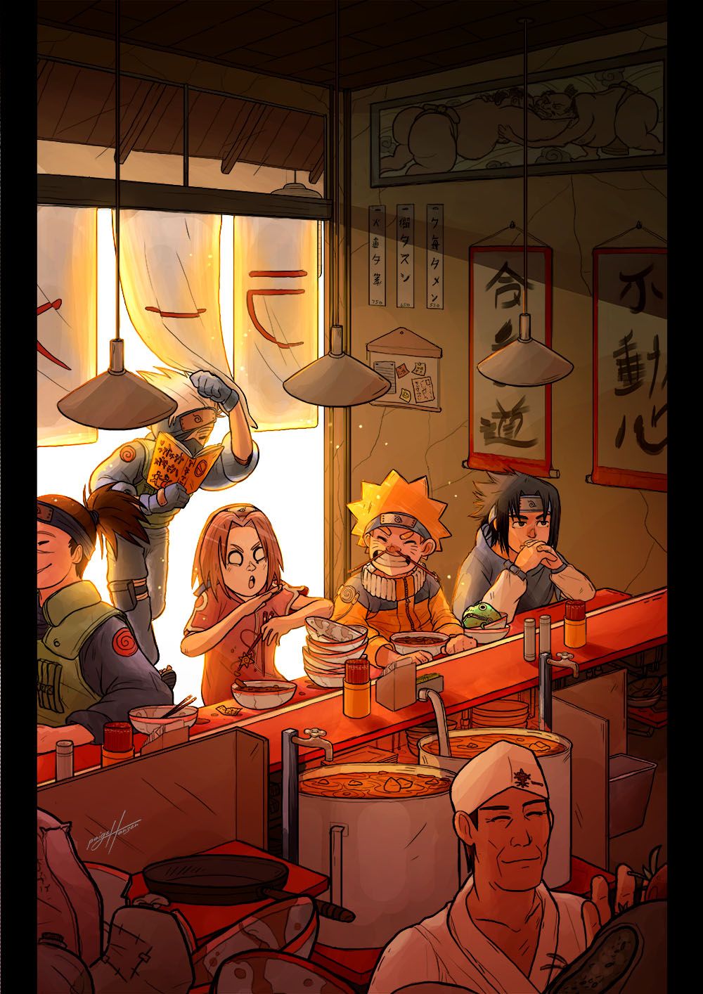 Team At Ramen Ichiraku By Paigeillustration Naruto Wallpaper