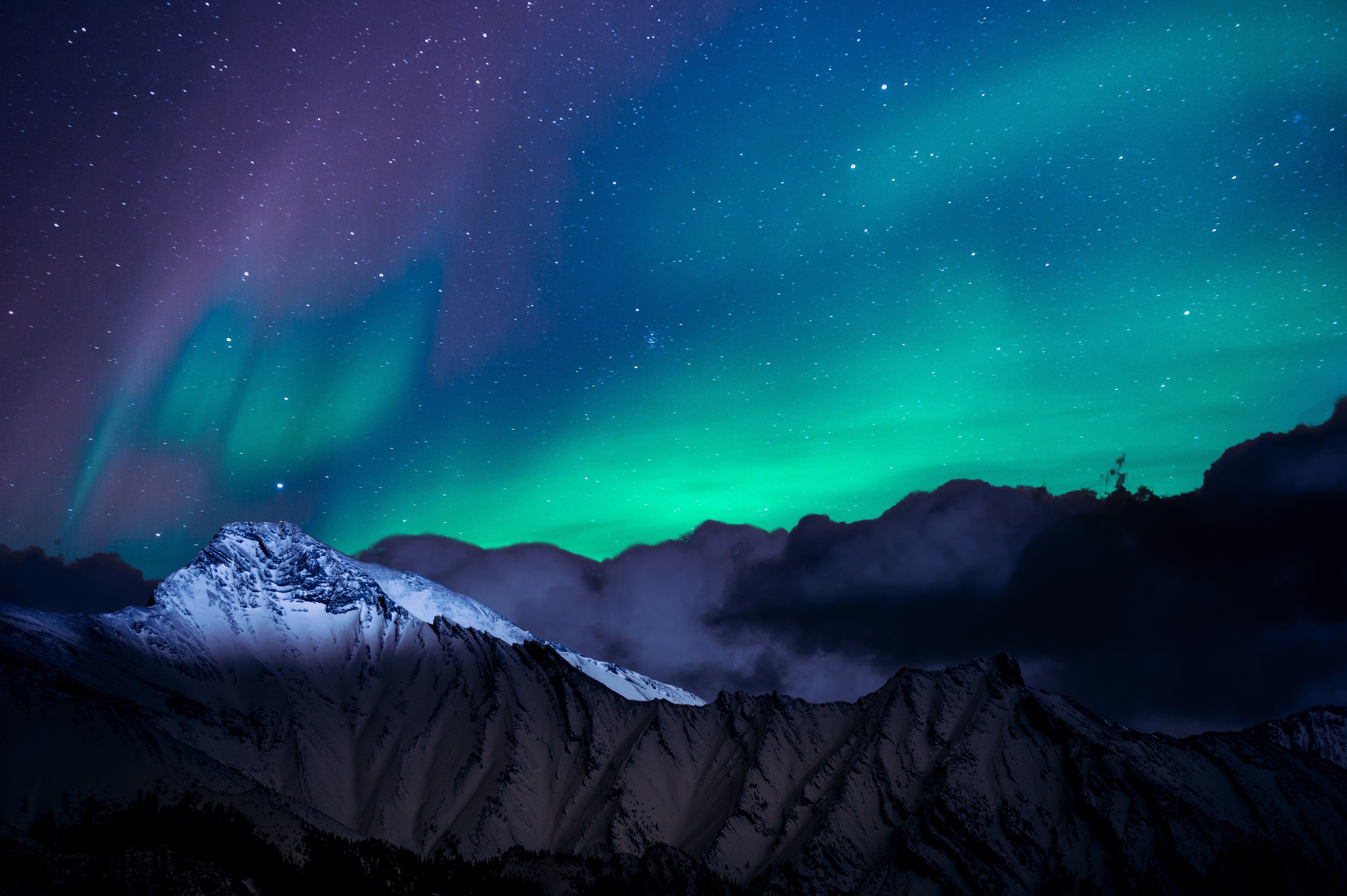 Northern Lights Night Sky Mountains Landscape 4k Wallpaper HD Nature