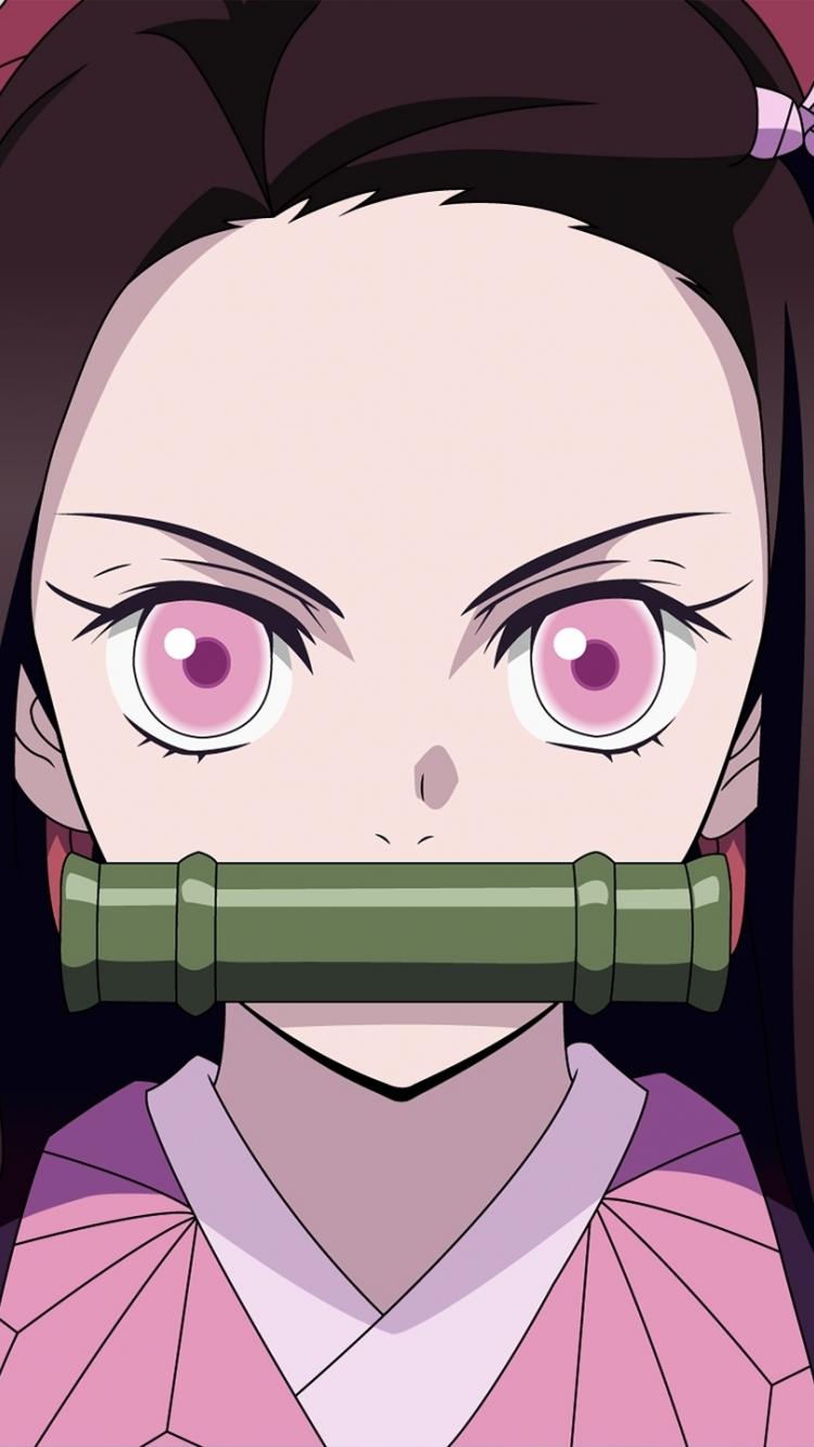 Wallpaper Angry Kamado Nezuko Pink Eyes Anime