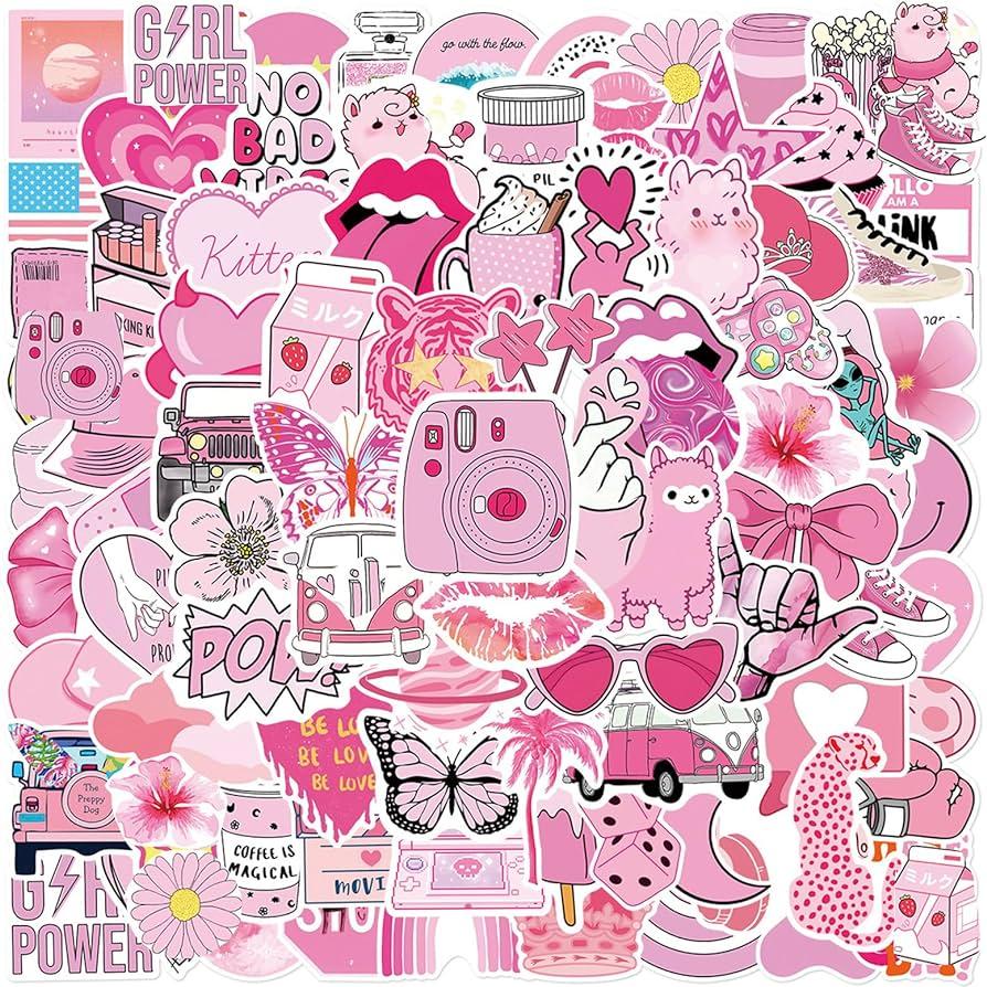 Amazoncom 100pcs Preppy Stickers Pink Cute Vinyl Aesthetic Fresh