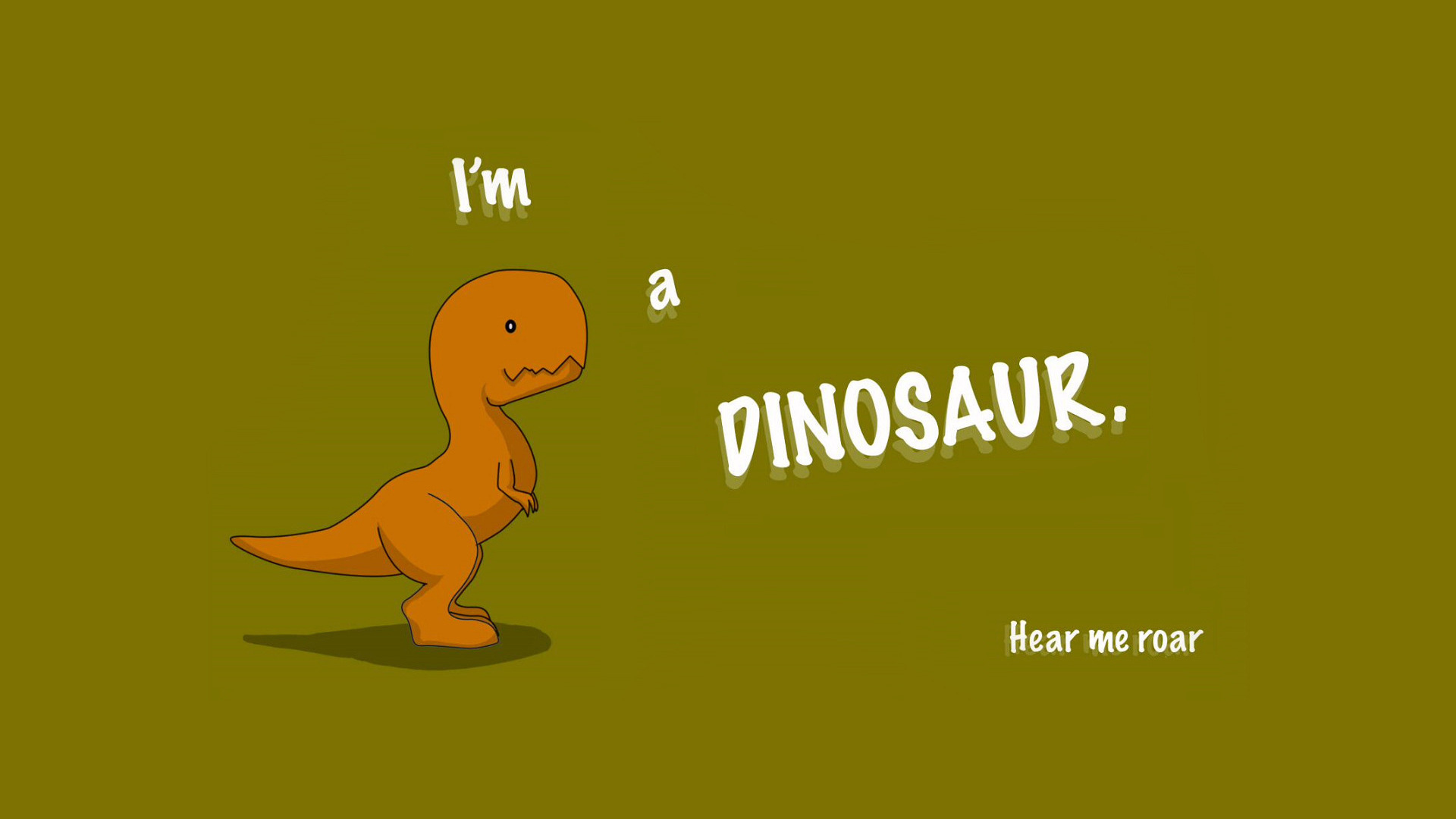 A cute cartoon dinosaur stands against a solid background with the text 