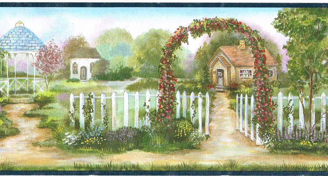 Free download fence blue wall paper border vintage country garden