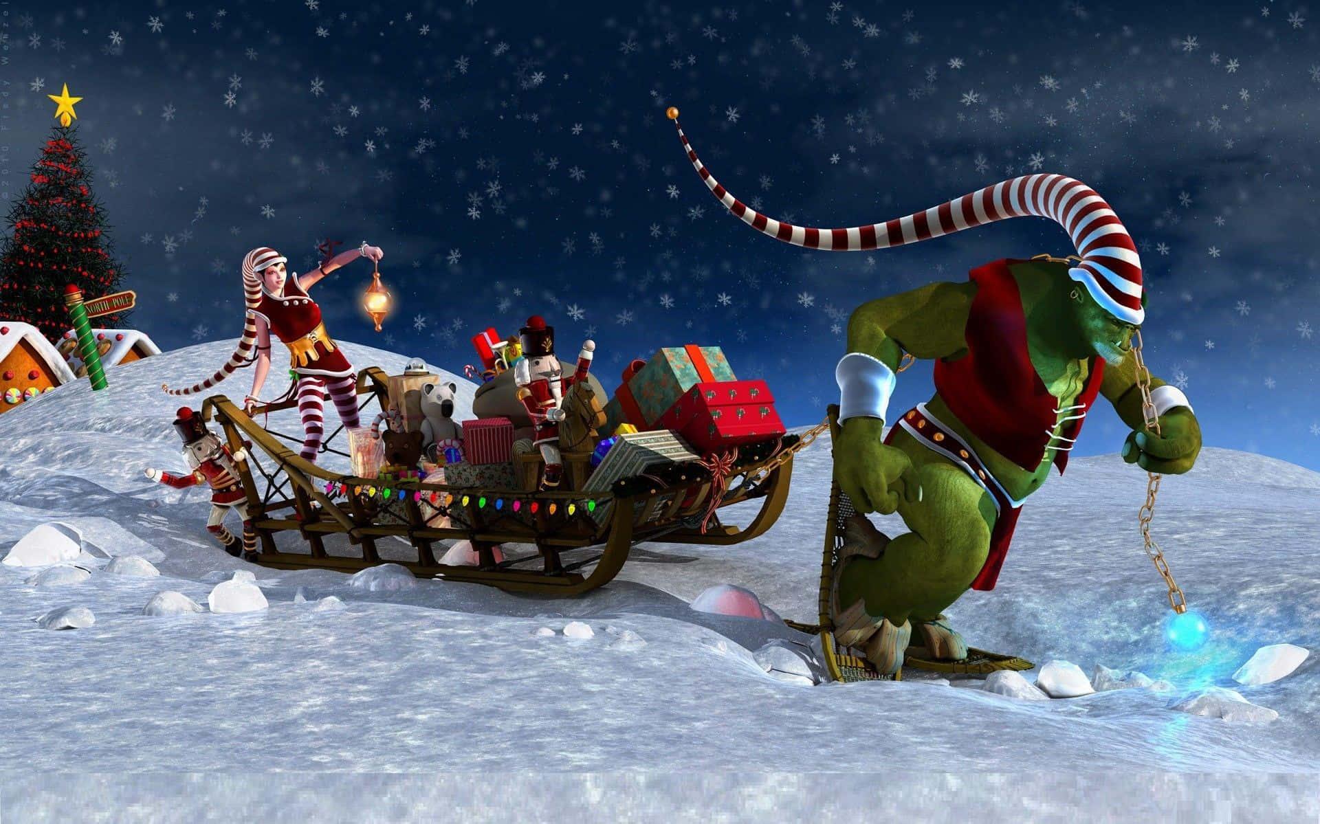The Grinch Has E To Town For Christmas Wallpaper