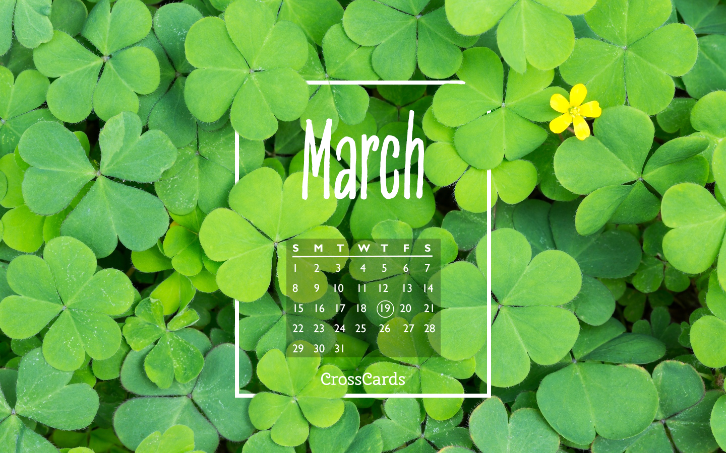 March Clover Desktop Calendar Wallpaper