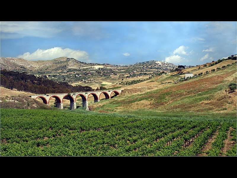 Bridge Crops Sicilian Landscape Nature Fields HD Desktop Wallpaper