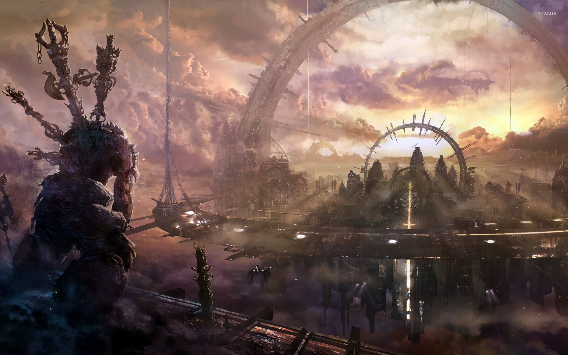 Monster in a floating city wallpaper   Fantasy wallpapers   18323