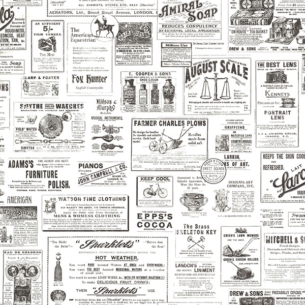 Ctr64272 Ivory Vintage Newspaper Adamstown By Chesapeake Wallpaper