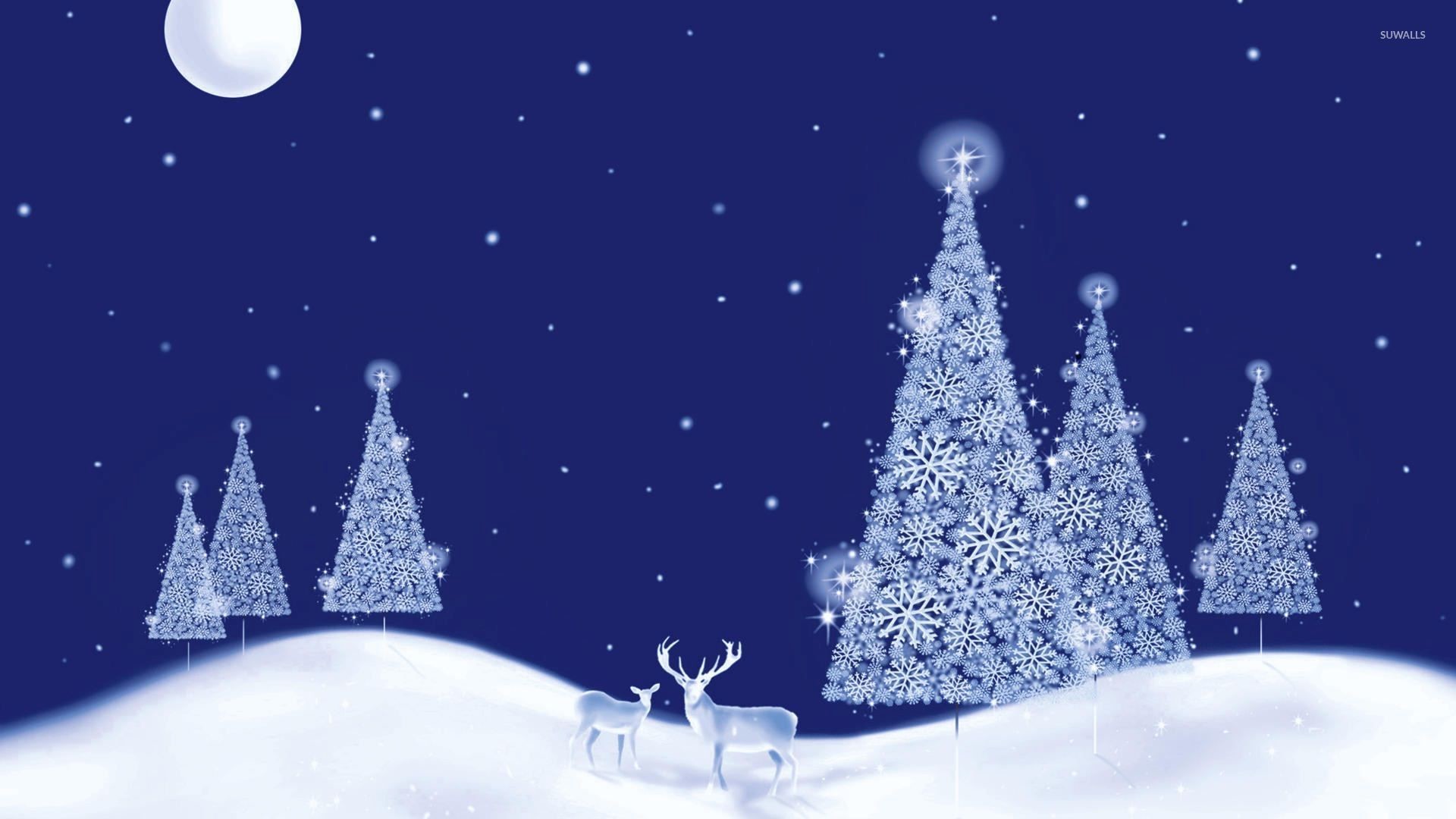 Glowing White Christmas Trees On A Beautiful Winter   White 1920x1080