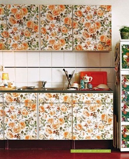 Cover Kitchen Cabis In Wallpaper Kitchens