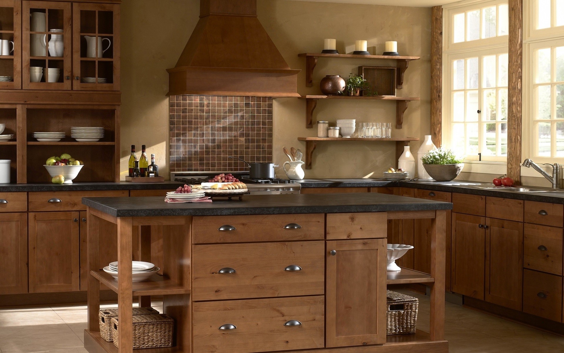 Beautiful Wooden Kitchen Home Furniture HD Image Wallpaper
