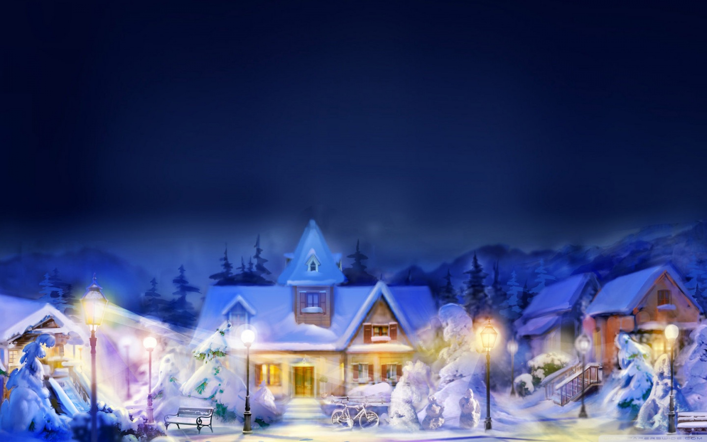 Free download Christmas Town Scene Ultra HD Desktop Background