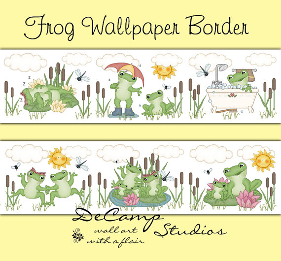 Items similar to FROG WALLPAPER BORDER Wall Decal Froggy Woodland 570x530