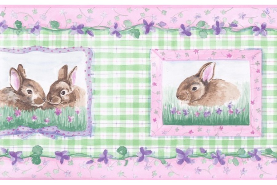 Girl Green Rabbits Floral Wallpaper Border