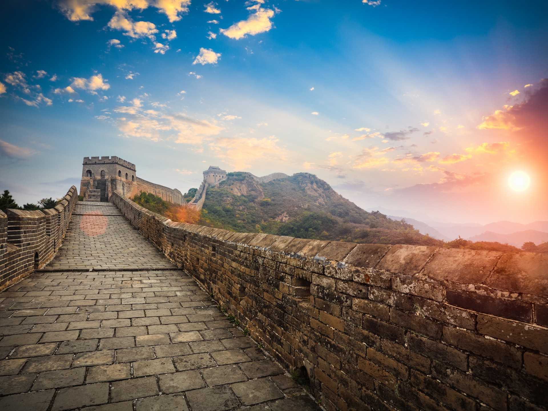 Sunset over the Great Wall of China