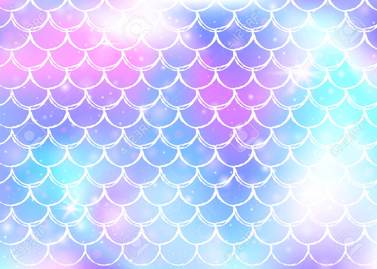 Princess Mermaid Background With Kawaii Rainbow Scales Pattern