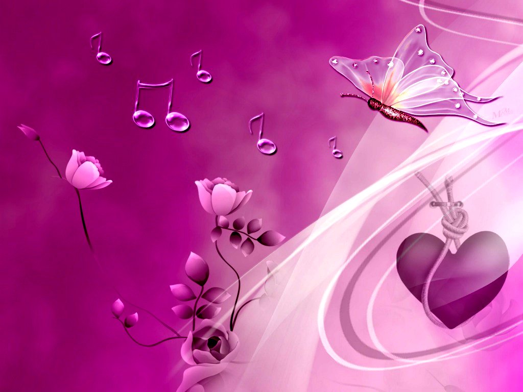 Pink Heart And Butterflies Wallpaper HD Vector