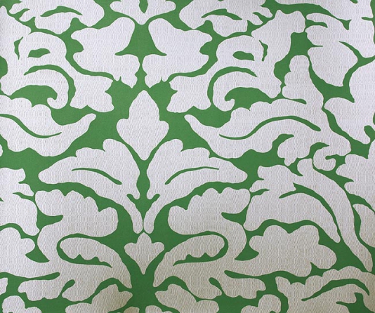 Imperia Wallpaper Contemporary Damask In Green And Silver