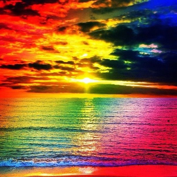 Rainbow sunset the beach Pinterest