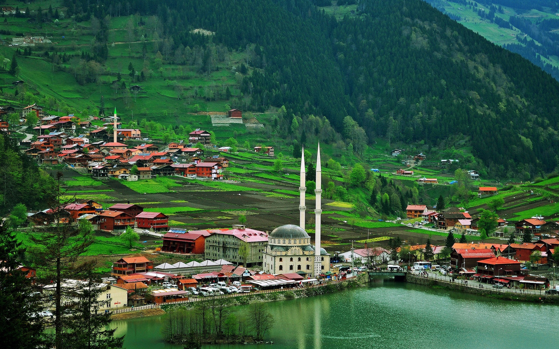 Wallpaper Turkey Trabzon City Houses Mountains Trees River
