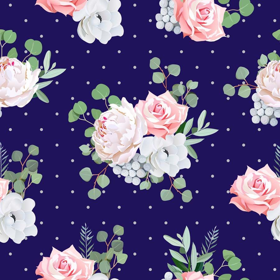 Navy Floral Wallpaper
