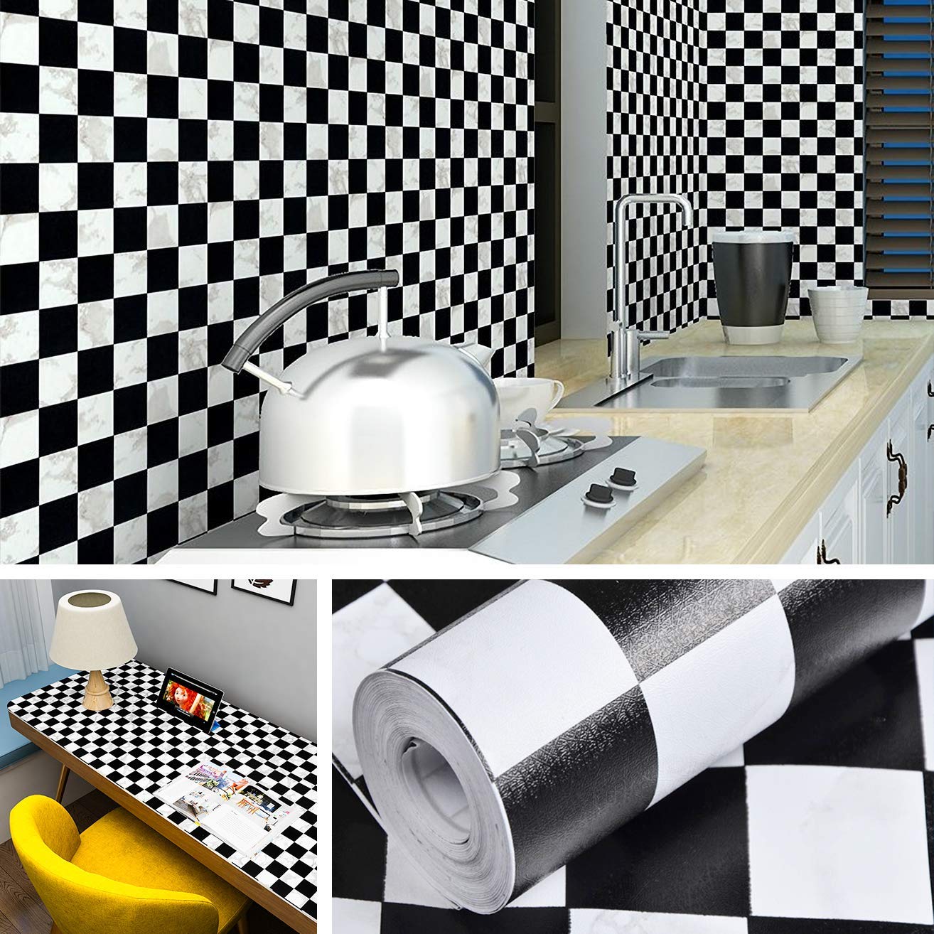 Livelynine Checkered Wallpaper Peel And Stick Bathroom Backsplash