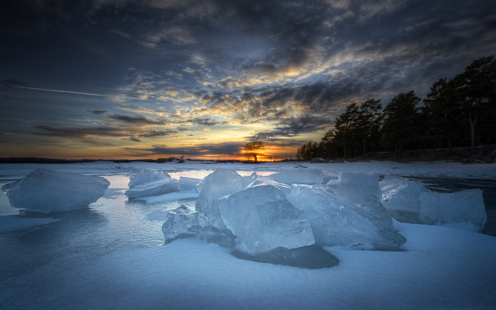 Ice Sunset Winter Lake Wallpaper Stock