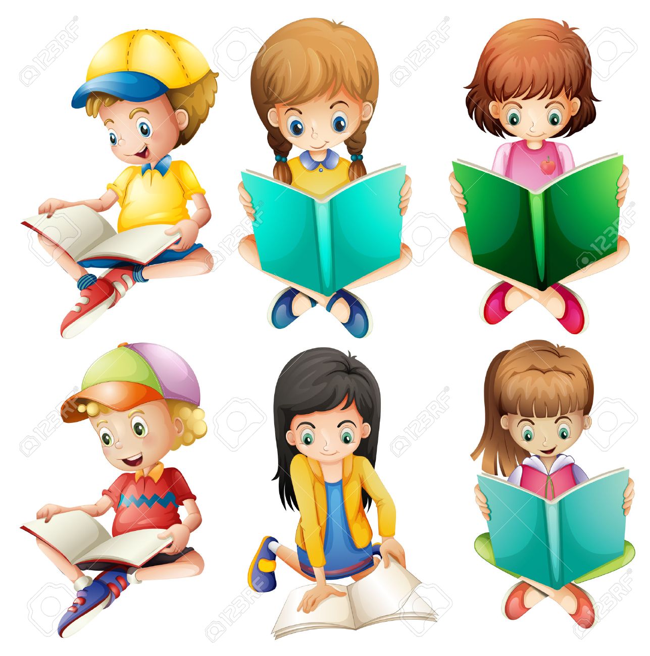 Illustration Of The Kids Reading On A White Background Royalty