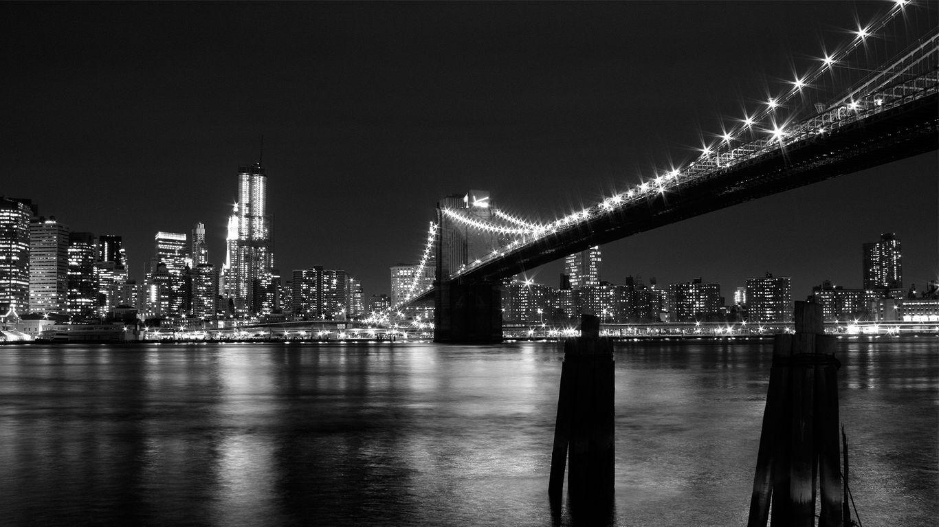 Wallpaper New York Bridge Building Night
