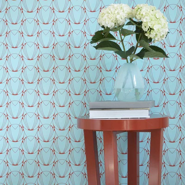 Alto Coral Red And Sky Blue Removable Wallpaper Contemporary