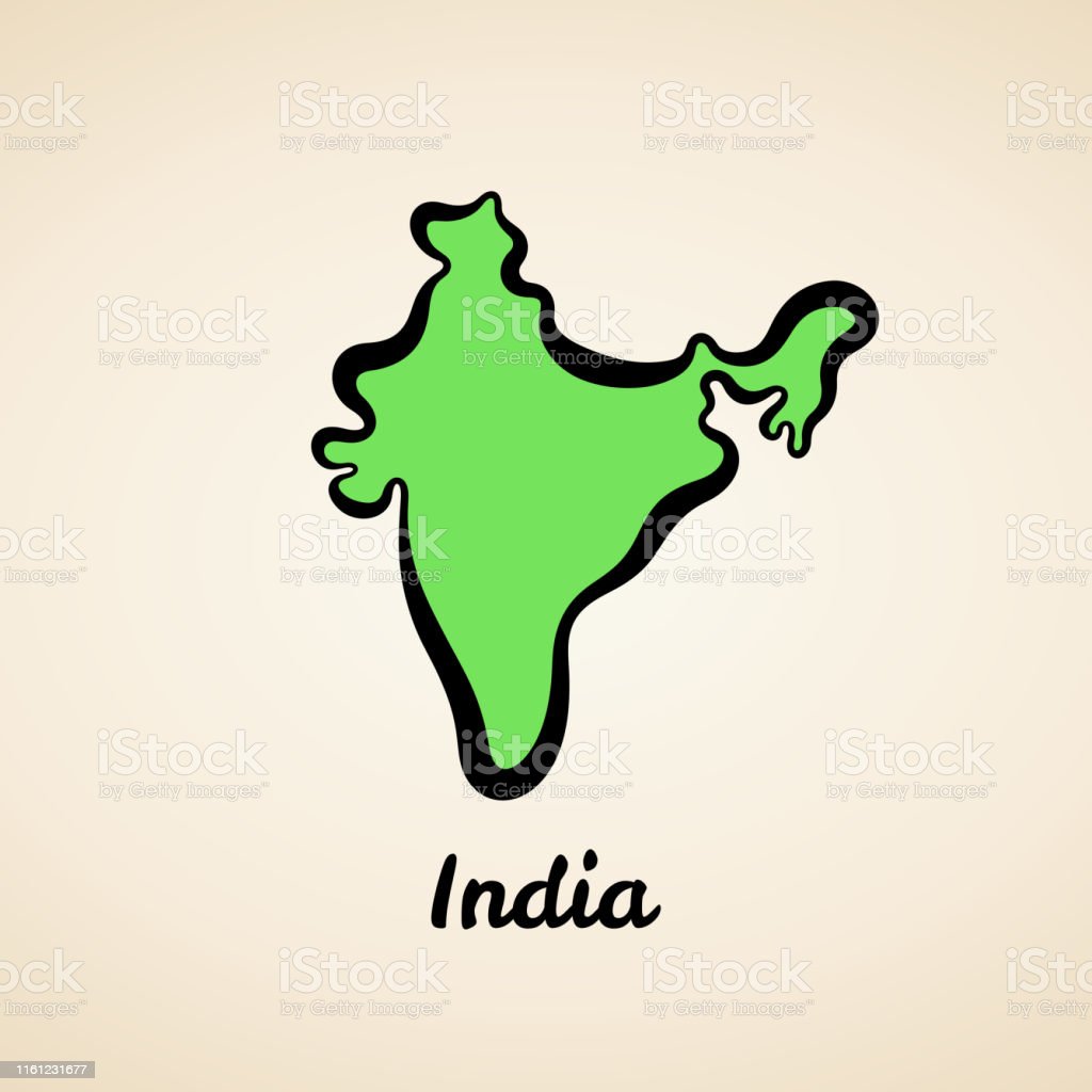India Outline Map Stock Illustration   Download Image Now   Black