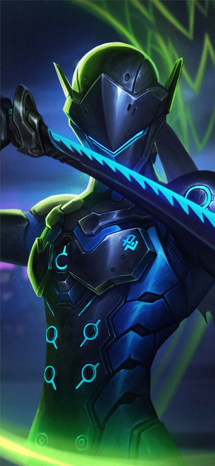 iPhone Xs Max Overwatch Background Genji Neon Blue Sword